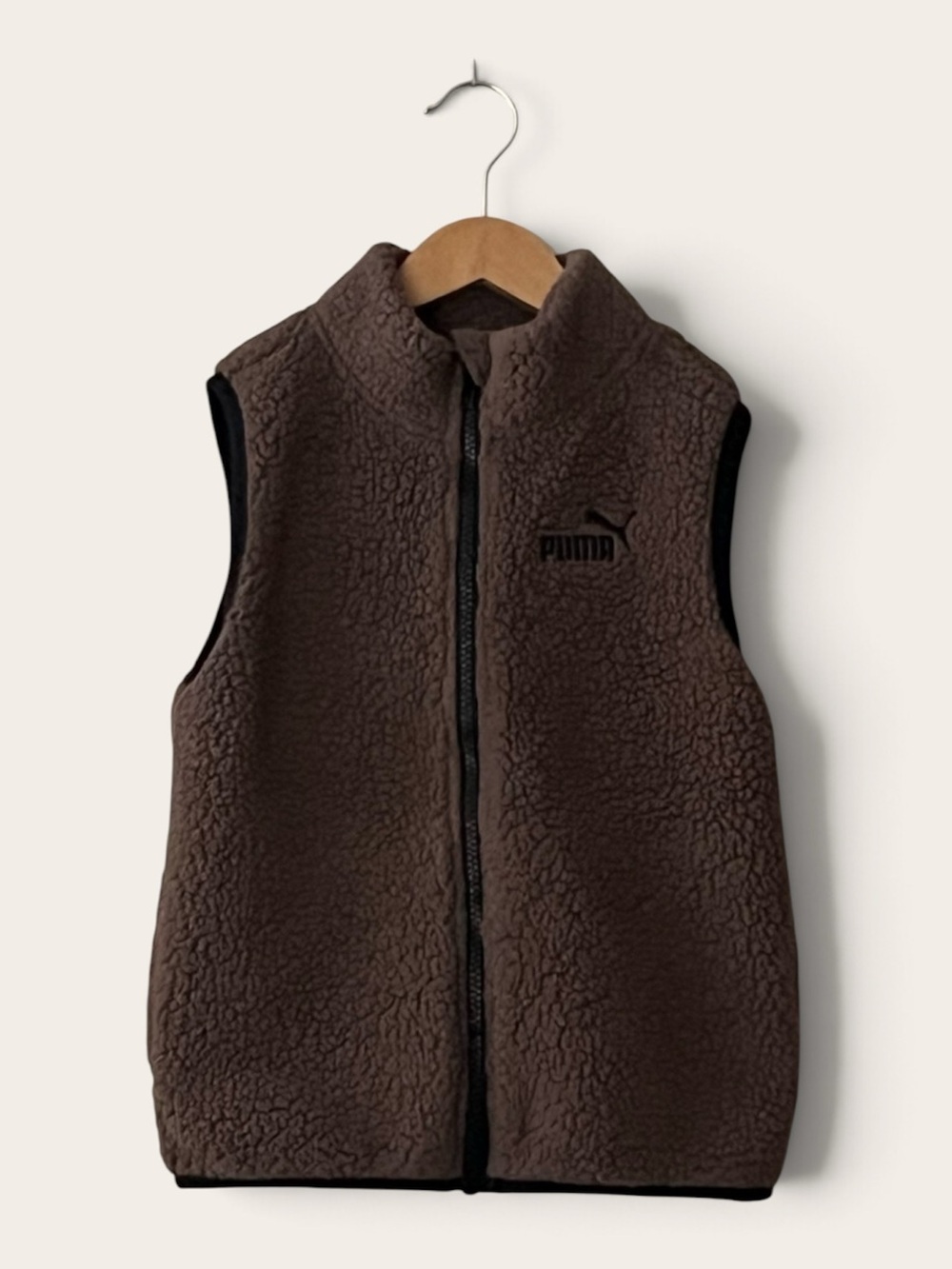PUMA Kids Sherpa Fleece Vest Brown Black Full Zip Size 6